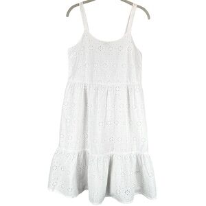 NEW Lucky Brand Midi Sun Dress Boho Eyelet Tiered White 100% Cotton XS NWT